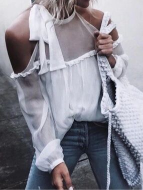 NWOT Zara Sheer Cold Shoulder White Blouse